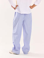 Load image into Gallery viewer, Powder Blue Striped Poplin Pull-on Pants