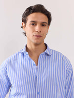 Load image into Gallery viewer, Blue Poplin Striped Shirt