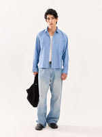Load image into Gallery viewer, Denim Blue Oversized Cropped Shirt