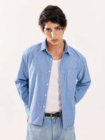 Load image into Gallery viewer, Denim Blue Oversized Cropped Shirt