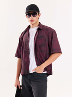 Load image into Gallery viewer, Burgundy & Black Checkered Cropped Shirt