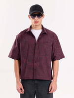 Load image into Gallery viewer, Burgundy & Black Checkered Cropped Shirt