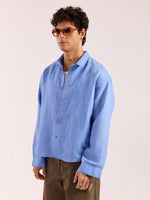 Load image into Gallery viewer, Dark Dusty Blue Linen Cropped Shirt