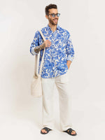 Load image into Gallery viewer, Blue Hibiscus Linen Shirt