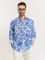 Load image into Gallery viewer, Blue Hibiscus Linen Shirt