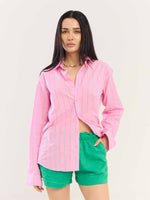 Load image into Gallery viewer, Pink & Green Striped Poplin Shirt
