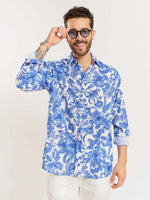Load image into Gallery viewer, Blue Hibiscus Linen Shirt