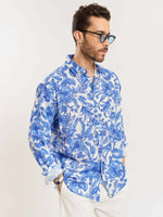 Load image into Gallery viewer, Blue Hibiscus Linen Shirt