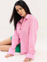 Load image into Gallery viewer, Pink & Green Striped Poplin Shirt