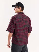 Load image into Gallery viewer, Burgundy & Black Checkered Cropped Shirt