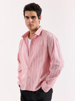 Load image into Gallery viewer, Salmon Pink & Blue Striped Poplin Oversized Shirt