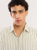 Load image into Gallery viewer, White & Olive Striped Poplin Shirt