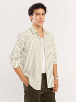 Load image into Gallery viewer, White & Olive Striped Poplin Shirt