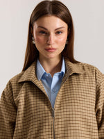 Load image into Gallery viewer, Beige Checkered Tweed Zipper Shacket ( Pre-Order )