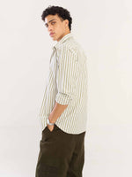 Load image into Gallery viewer, White & Olive Striped Poplin Shirt