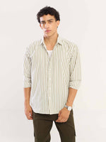 Load image into Gallery viewer, White & Olive Striped Poplin Shirt
