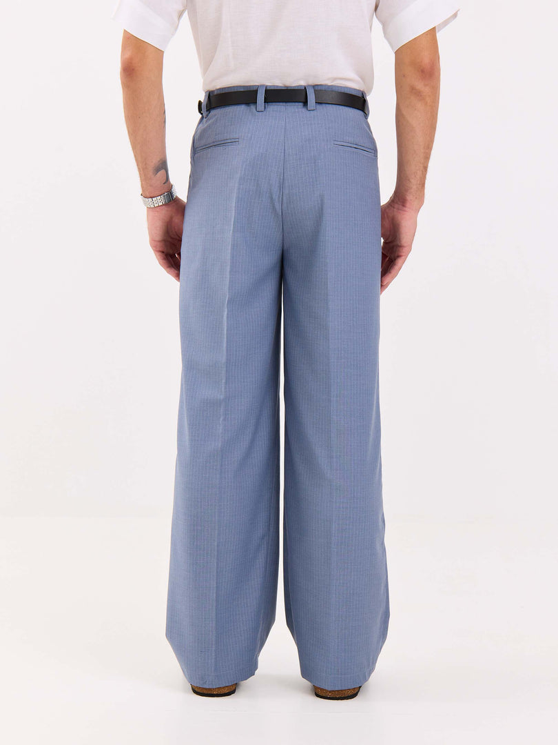 Light Blue Pinstriped Baggy Fit Trousers