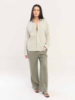 Load image into Gallery viewer, White & Olive Striped Poplin Shirt