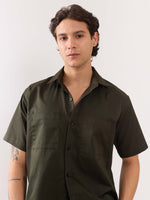 Load image into Gallery viewer, Dark Green Twill Cropped Shirt