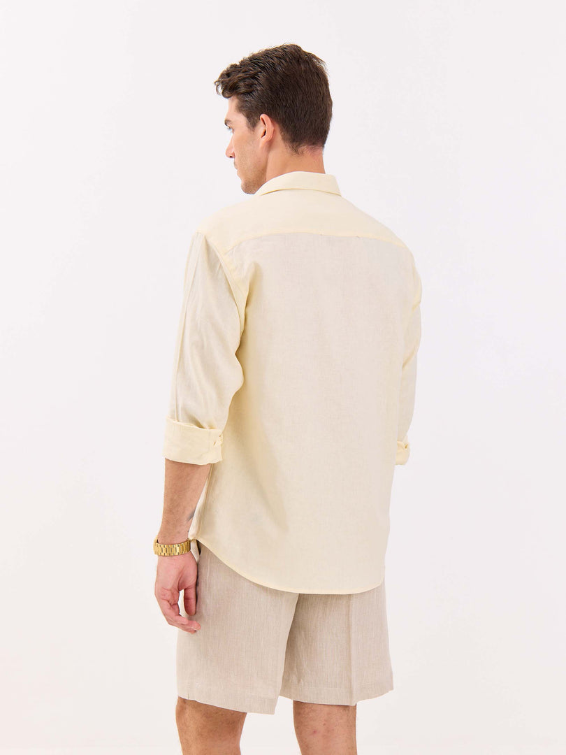 Powder Yellow Linen-blend Shirt