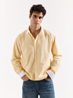 Load image into Gallery viewer, Light Yellow Striped Contrast Collar Oversized Shirt