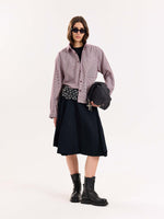 Load image into Gallery viewer, Burgundy Checkered Oversized Cropped Shirt