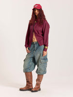 Load image into Gallery viewer, Red & Navy Checkered Oversized Cropped Shirt