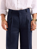Load image into Gallery viewer, Navy Blue Linen Baggy Fit Trousers