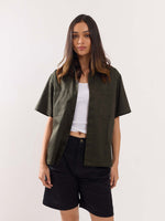 Load image into Gallery viewer, Dark Green Twill Cropped Shirt
