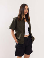 Load image into Gallery viewer, Dark Green Twill Cropped Shirt