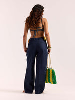 Load image into Gallery viewer, Navy Blue Linen Baggy Fit Trousers