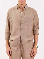 Load image into Gallery viewer, Brown Textured Irish Linen Shirt