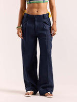 Load image into Gallery viewer, Navy Blue Linen Baggy Fit Trousers