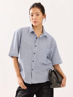 Load image into Gallery viewer, Blue Checkered Cropped Shirt