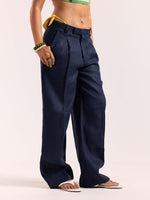 Load image into Gallery viewer, Navy Blue Linen Baggy Fit Trousers