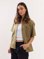 Load image into Gallery viewer, Khaki Twill Cropped Shirt