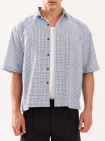 Load image into Gallery viewer, Blue Checkered Cropped Shirt