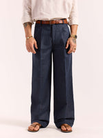 Load image into Gallery viewer, Navy Blue Pinstriped Linen Baggy Fit Trousers