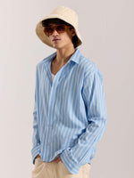 Load image into Gallery viewer, Sky Blue & White Striped Drape Shirt