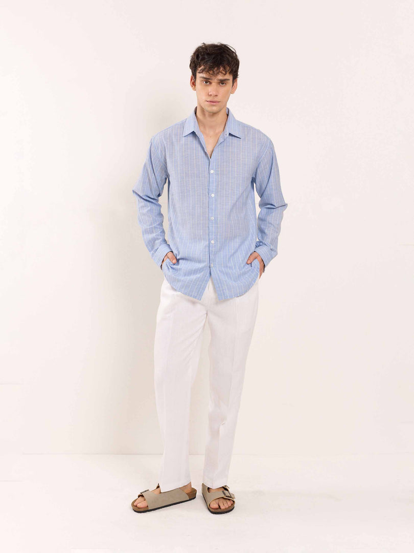 Sky Blue Striped Linen Shirt