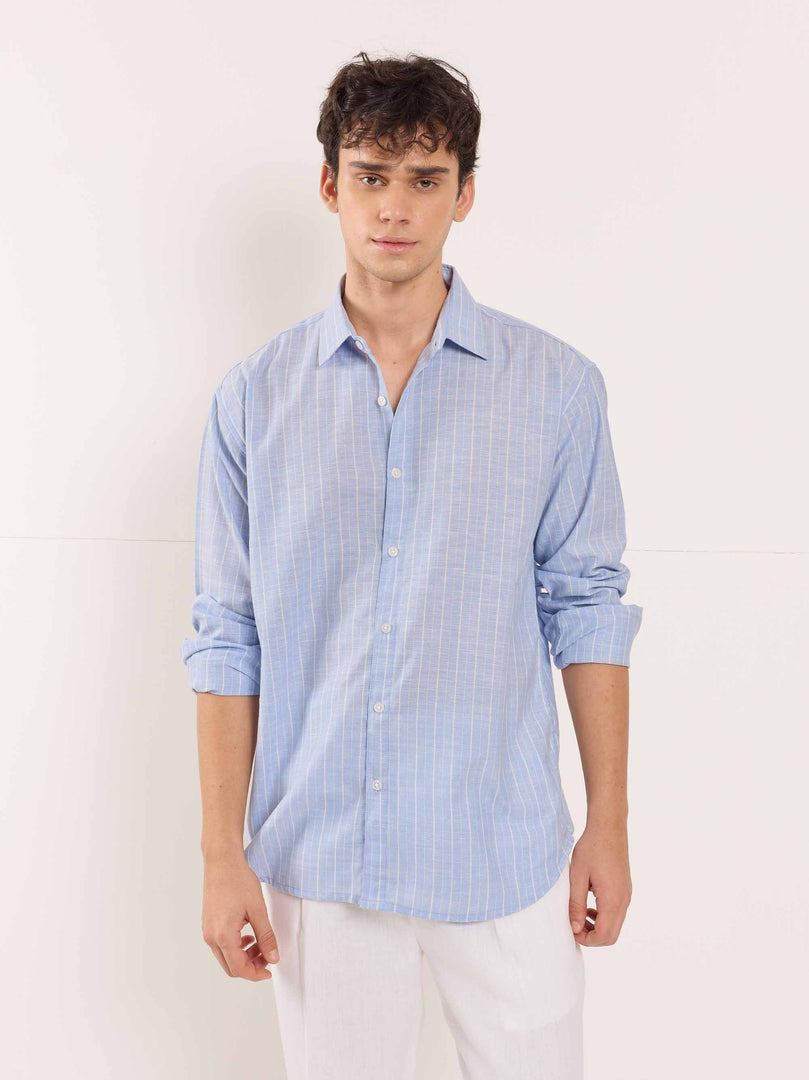 Sky Blue Striped Linen Shirt