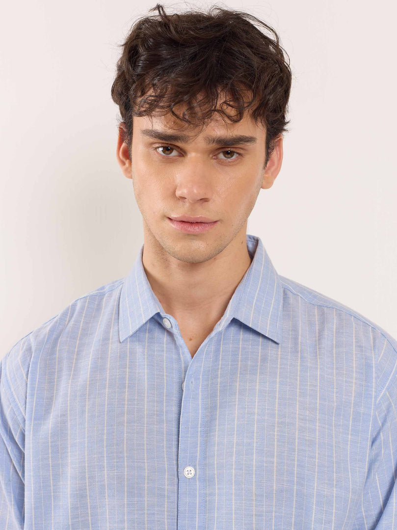Sky Blue Striped Linen Shirt
