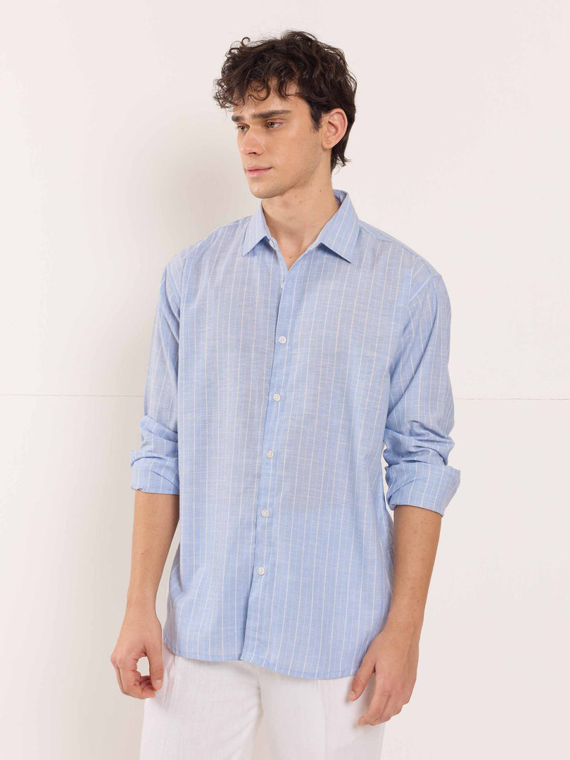 Sky Blue Striped Linen Shirt