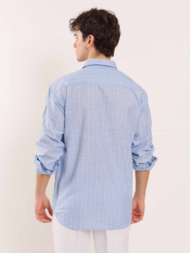 Sky Blue Striped Linen Shirt