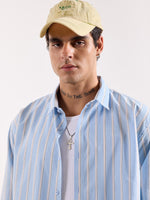 Load image into Gallery viewer, Baby Blue & White Striped Poplin Oversized Shirt