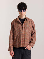 Load image into Gallery viewer, Rust Orange Checkered Oversized Cropped Shirt