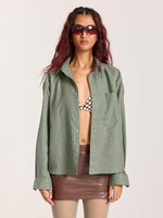 Load image into Gallery viewer, Green Checkered Oversized Cropped Shirt