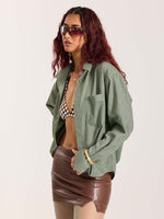 Load image into Gallery viewer, Green Checkered Oversized Cropped Shirt