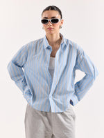 Load image into Gallery viewer, Baby Blue & White Striped Poplin Oversized Shirt
