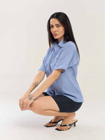 Load image into Gallery viewer, Blue Gingham Seersucker Shirt